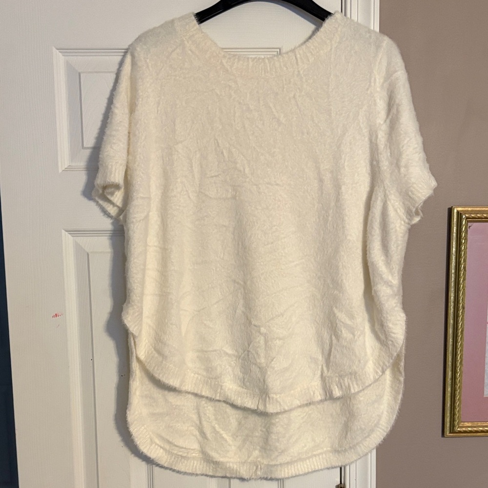 Anthropologie Cream Short Sleeve Sweater